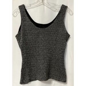 Beene Bazaar Sleeveless Top Blouse Textured Pin Tucks Metallic Sparkly Glam